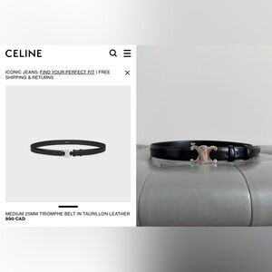 Celine Medium 25mm Triomphe Belt – Taurillon Leather – Brand New- Size 80